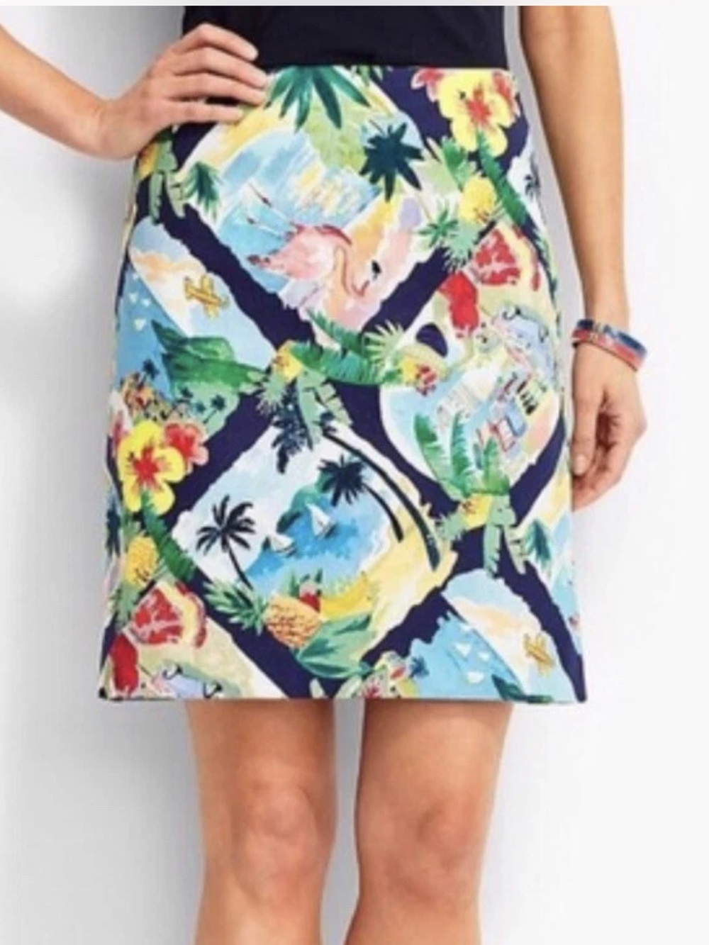 Talbots Caribbean Postcard Tropical Print Pencil Skirt Size 12